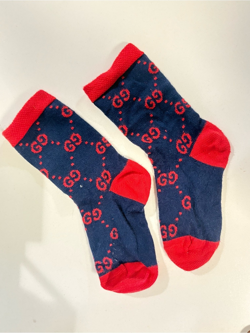 Gucci Navy and Red GG Pattern Crew Socks